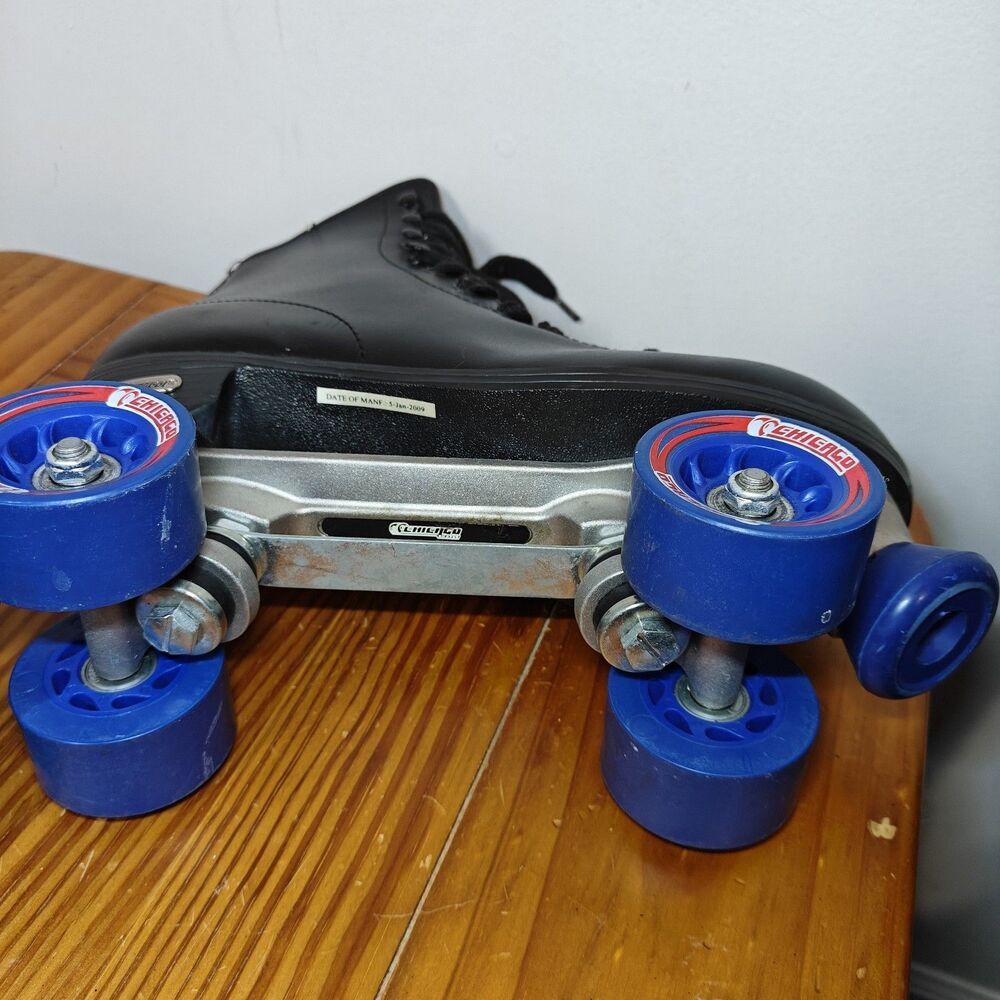 Chicago Roller Skates 405 Quad Rink Men Sz 10-Women 11 Black Blue Wheels Lace Up - Picture 9 of 14